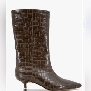 Kenneth Cole Croc-Embossed Mid-Calf Heeled Boot - Dark Brown